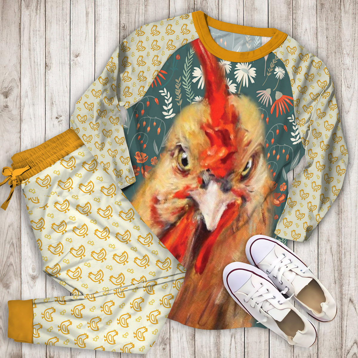 Chicken Pajama Set | Pajamas | Cotton Sleepwear Sets | Soft Long Sleeve Pjs | Raglan Shirt and Pants Set