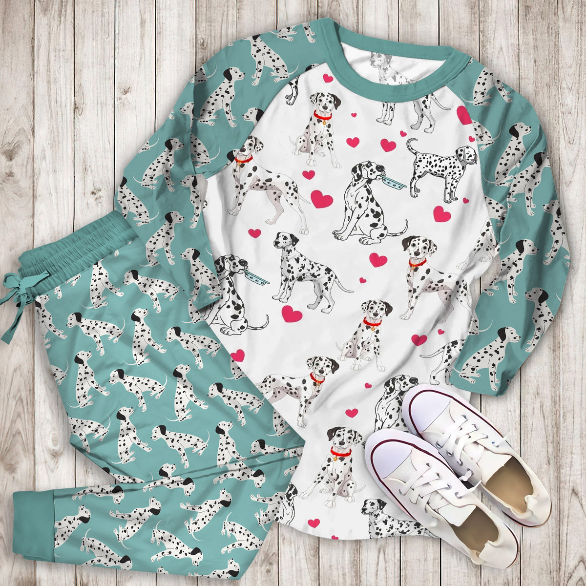 Dalmatian Pajama Set | Pajamas | Cotton Sleepwear Sets | Soft Long Sleeve Pjs | Raglan Shirt and Pants Set
