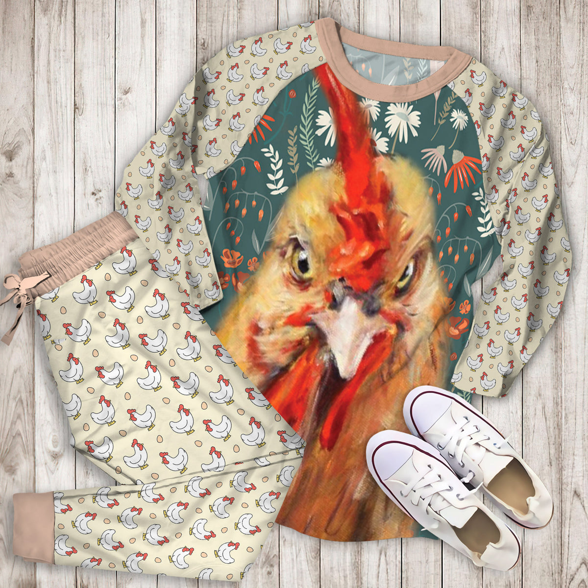 Chicken Pajama Set | Pajamas | Cotton Sleepwear Sets | Soft Long Sleeve Pjs | Raglan Shirt and Pants Set