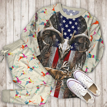Deer Hunting Pajama Set | Pajamas | Cotton Sleepwear Sets | Soft Long Sleeve Pjs | Raglan Shirt and Pants Set