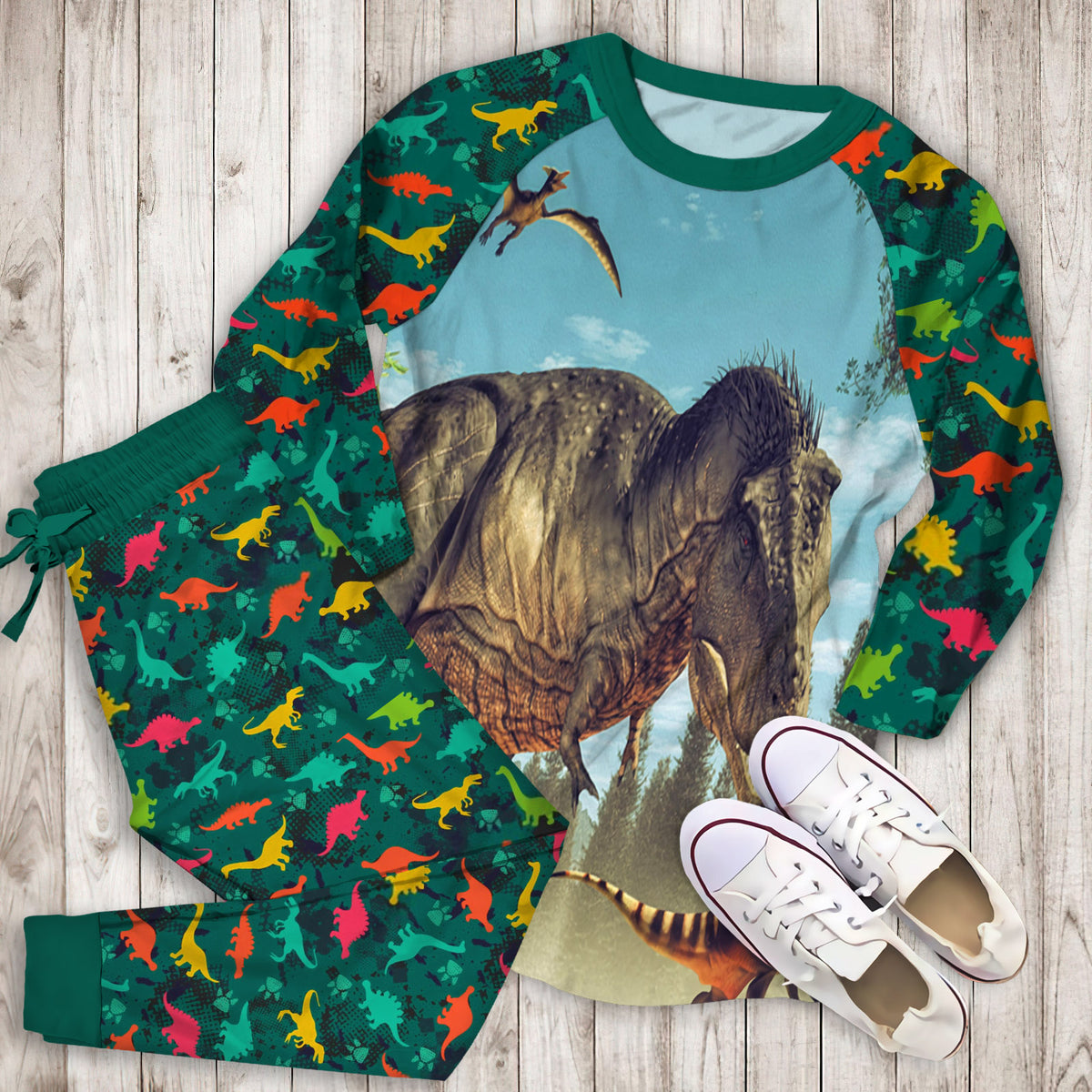 Dinosaur Pajama Set | Pajamas | Cotton Sleepwear Sets | Soft Long Sleeve Pjs | Raglan Shirt and Pants Set