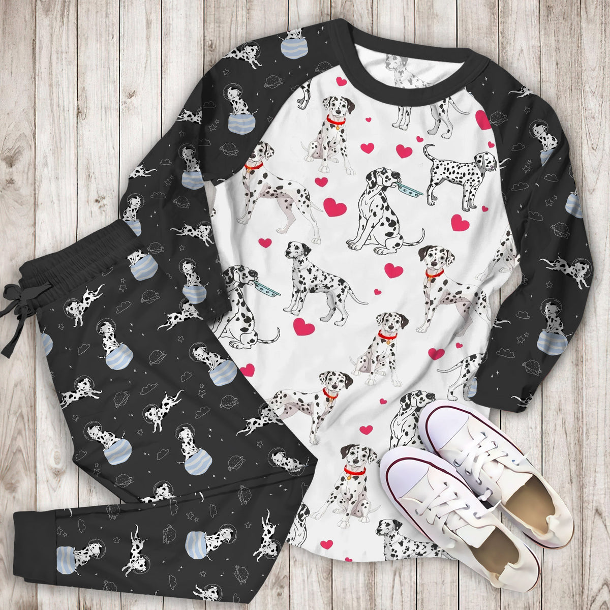 Dalmatian Pajama Set | Pajamas | Cotton Sleepwear Sets | Soft Long Sleeve Pjs | Raglan Shirt and Pants Set