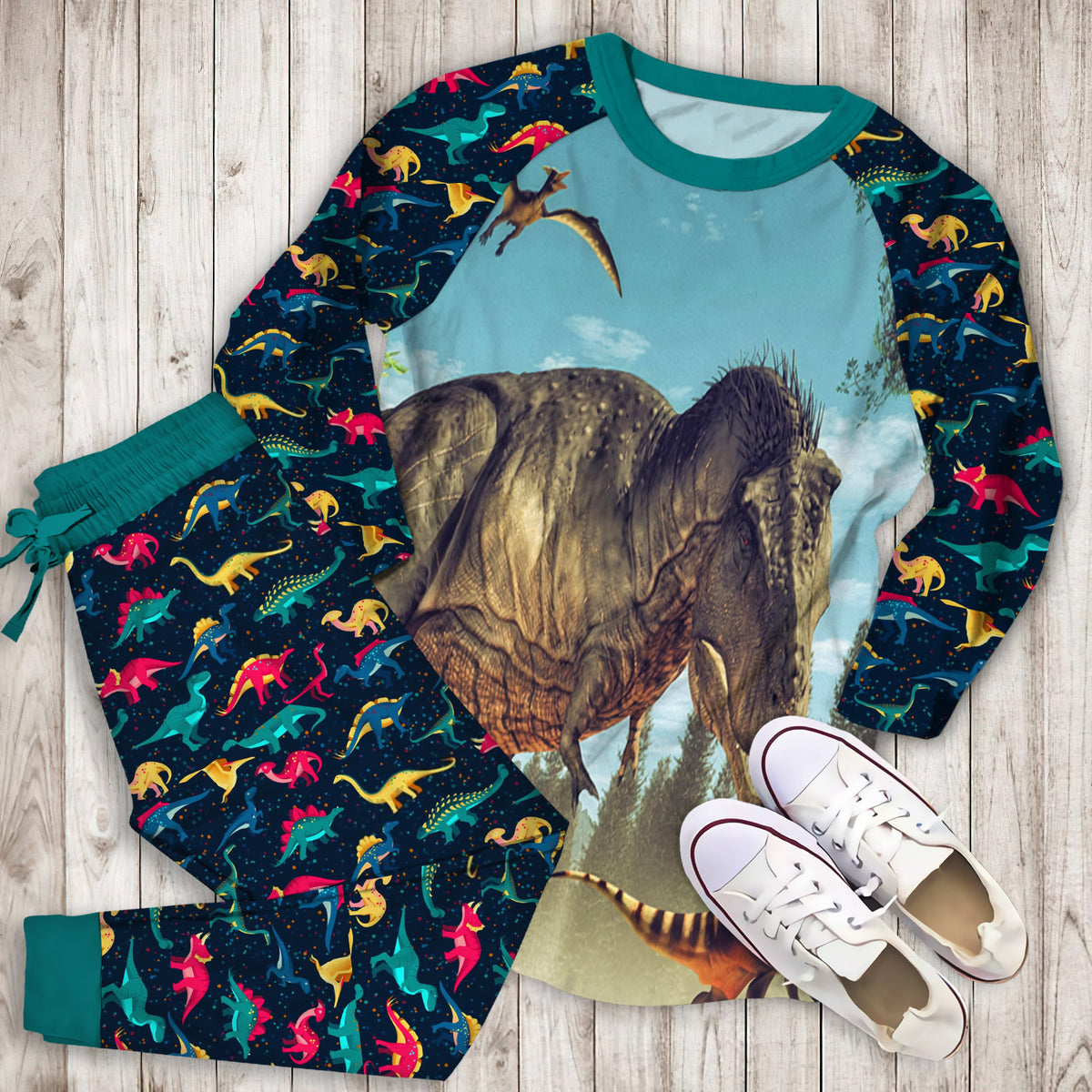 Dinosaur Pajama Set | Pajamas | Cotton Sleepwear Sets | Soft Long Sleeve Pjs | Raglan Shirt and Pants Set
