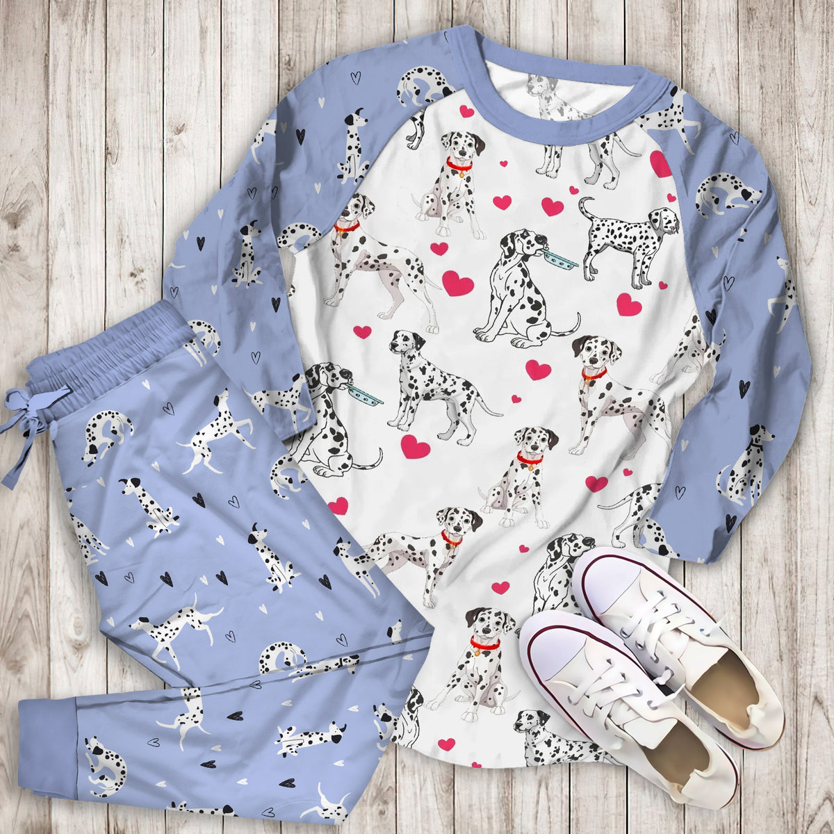 Dalmatian Pajama Set | Pajamas | Cotton Sleepwear Sets | Soft Long Sleeve Pjs | Raglan Shirt and Pants Set