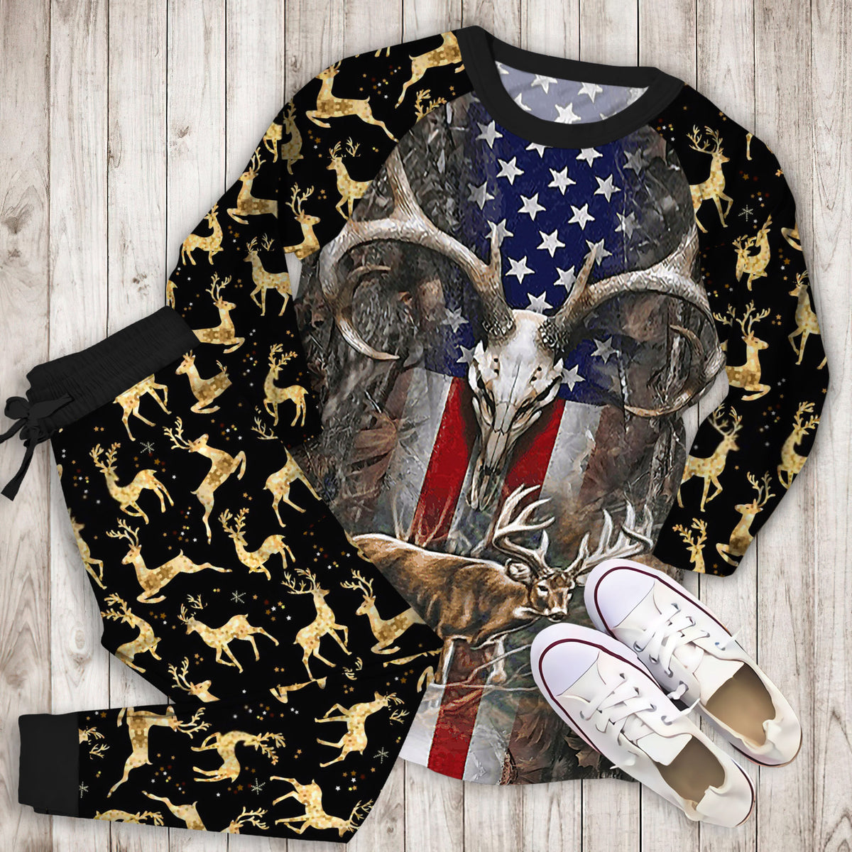 Deer Hunting Pajama Set | Pajamas | Cotton Sleepwear Sets | Soft Long Sleeve Pjs | Raglan Shirt and Pants Set