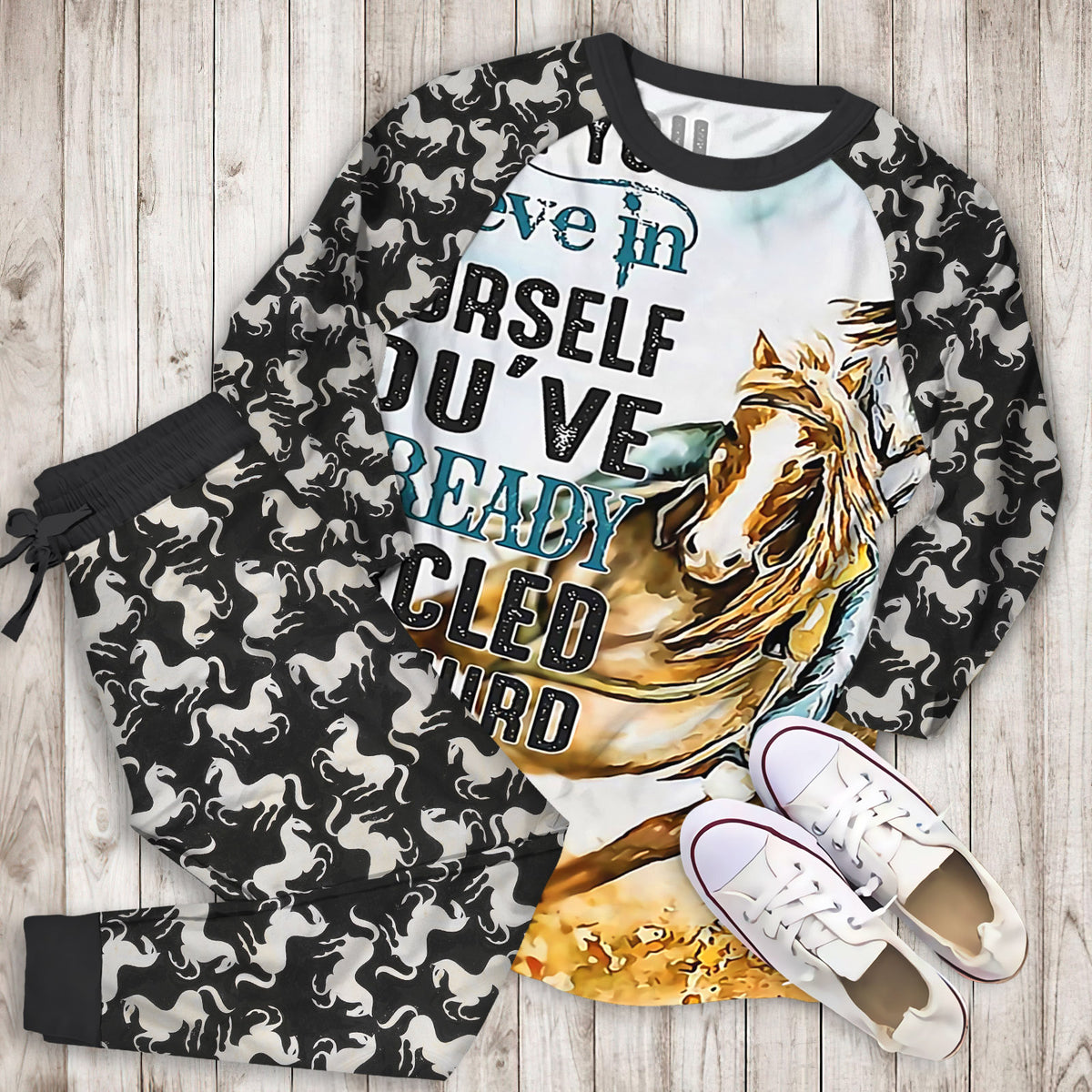 Horse Cowgirl Pajama Set |Sleepwear Pjs Sets | Raglan Shirt Pants Set