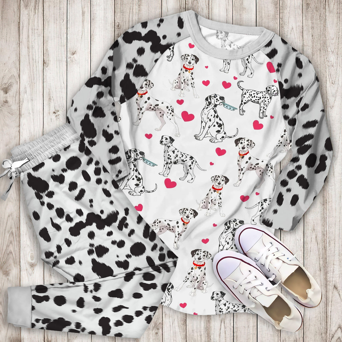 Dalmatian Pajama Set | Pajamas | Cotton Sleepwear Sets | Soft Long Sleeve Pjs | Raglan Shirt and Pants Set