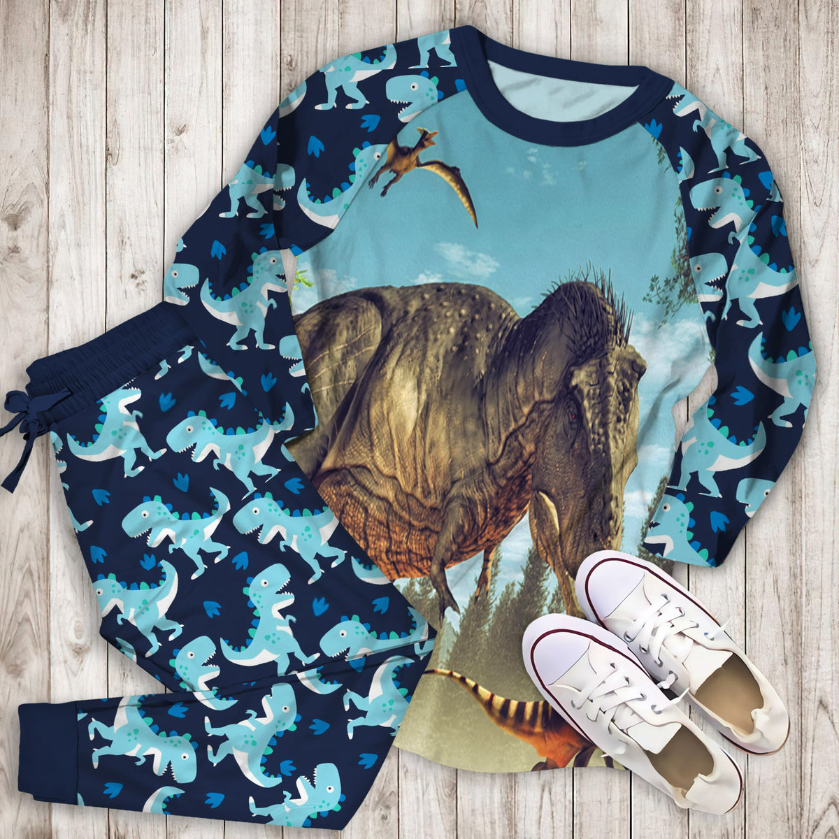 Dinosaur Pajama Set | Pajamas | Cotton Sleepwear Sets | Soft Long Sleeve Pjs | Raglan Shirt and Pants Set