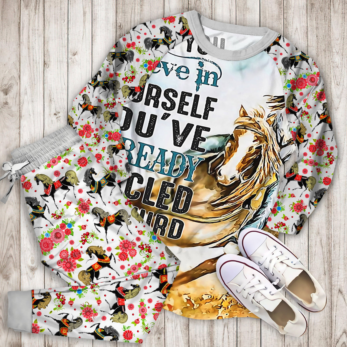 Horse Cowgirl Pajama Set |Sleepwear Pjs Sets | Raglan Shirt Pants Set