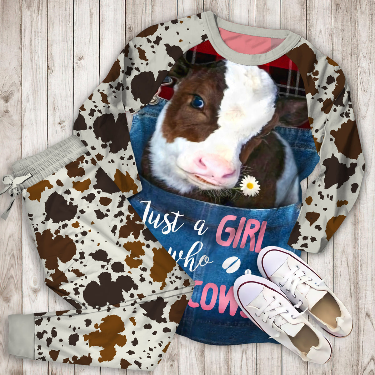 Cow Farmer Pajama Set |Sleepwear Pjs Sets | Raglan Shirt Pants Set