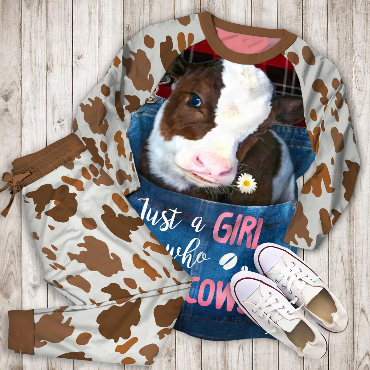 Cow Farmer Pajama Set |Sleepwear Pjs Sets | Raglan Shirt Pants Set