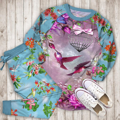 Hummingbird Pajama Set |Sleepwear Pjs Sets | Raglan Shirt Pants Set