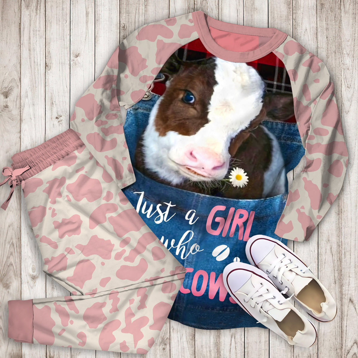Cow Farmer Pajama Set |Sleepwear Pjs Sets | Raglan Shirt Pants Set