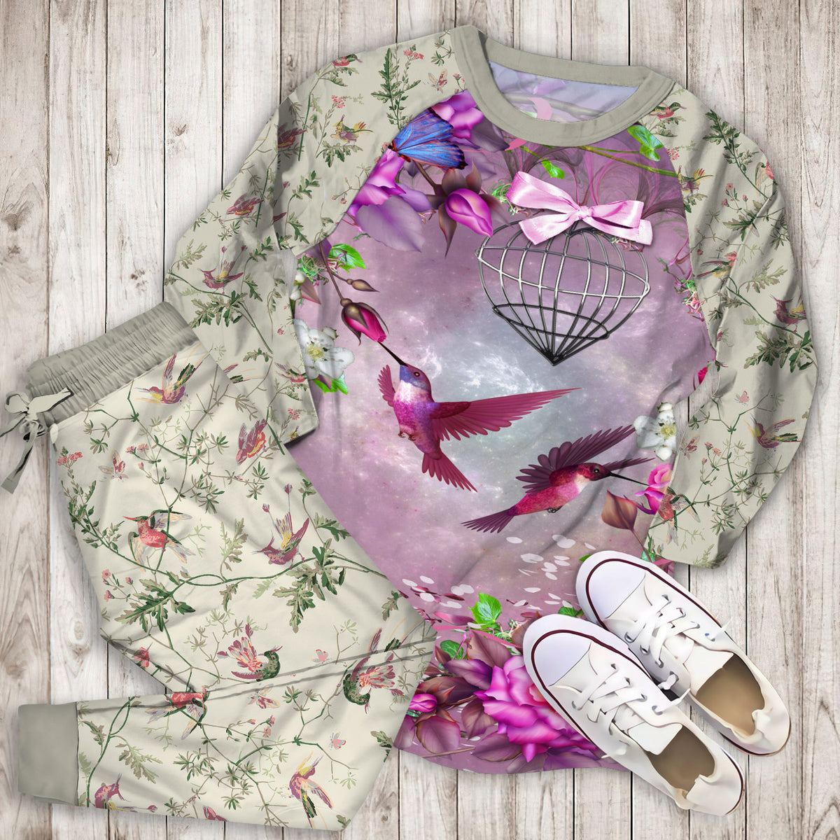 Hummingbird Pajama Set |Sleepwear Pjs Sets | Raglan Shirt Pants Set
