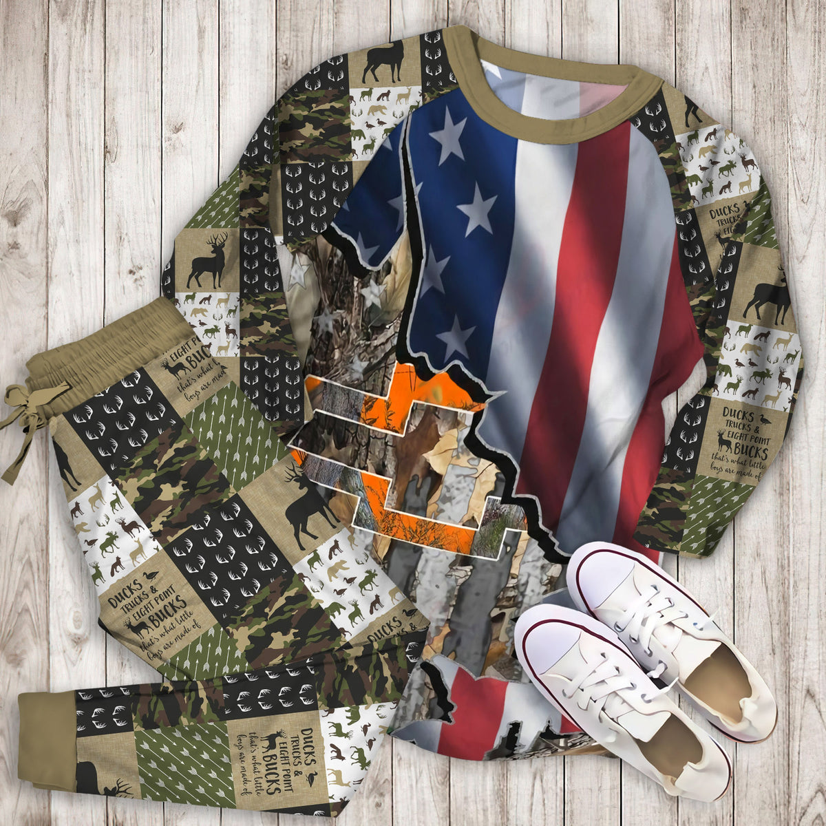 Chevy Hunting Camo Pajama Set |Sleepwear Pjs Sets | Raglan Shirt Pants Set