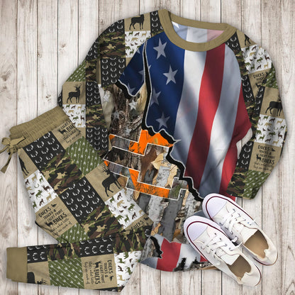 Chevy Hunting Camo Pajama Set |Sleepwear Pjs Sets | Raglan Shirt Pants Set