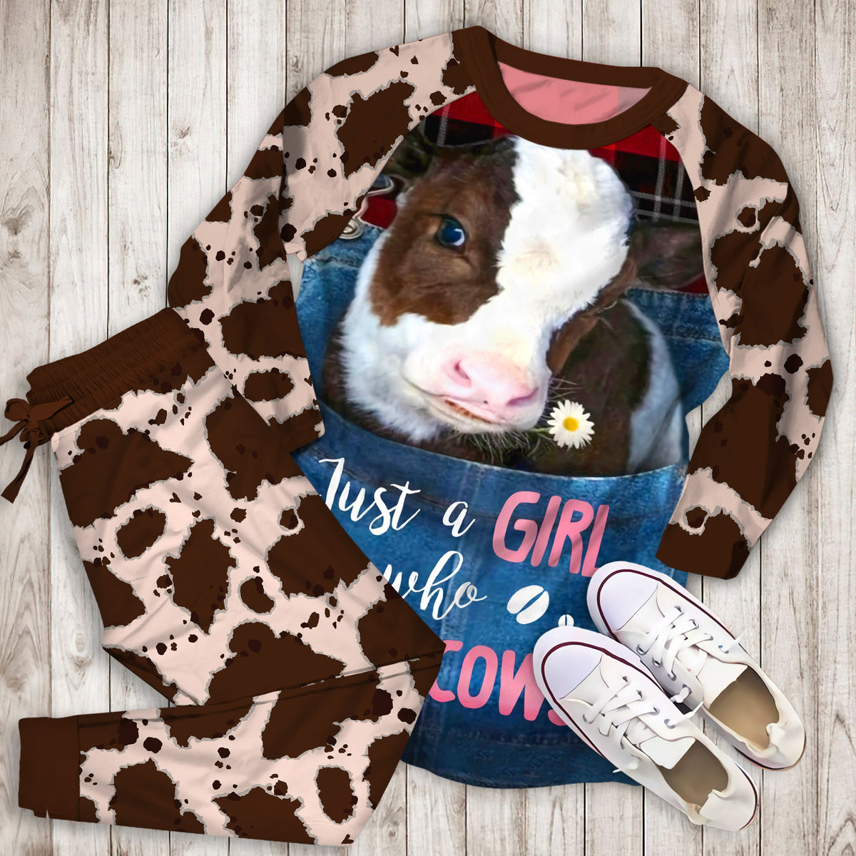Cow Farmer Pajama Set |Sleepwear Pjs Sets | Raglan Shirt Pants Set
