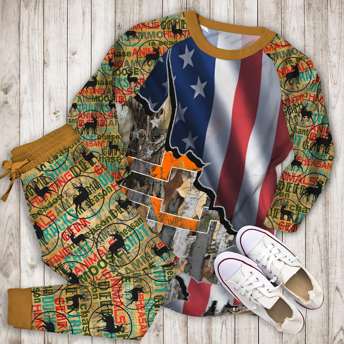 Chevy Hunting Camo Pajama Set |Sleepwear Pjs Sets | Raglan Shirt Pants Set