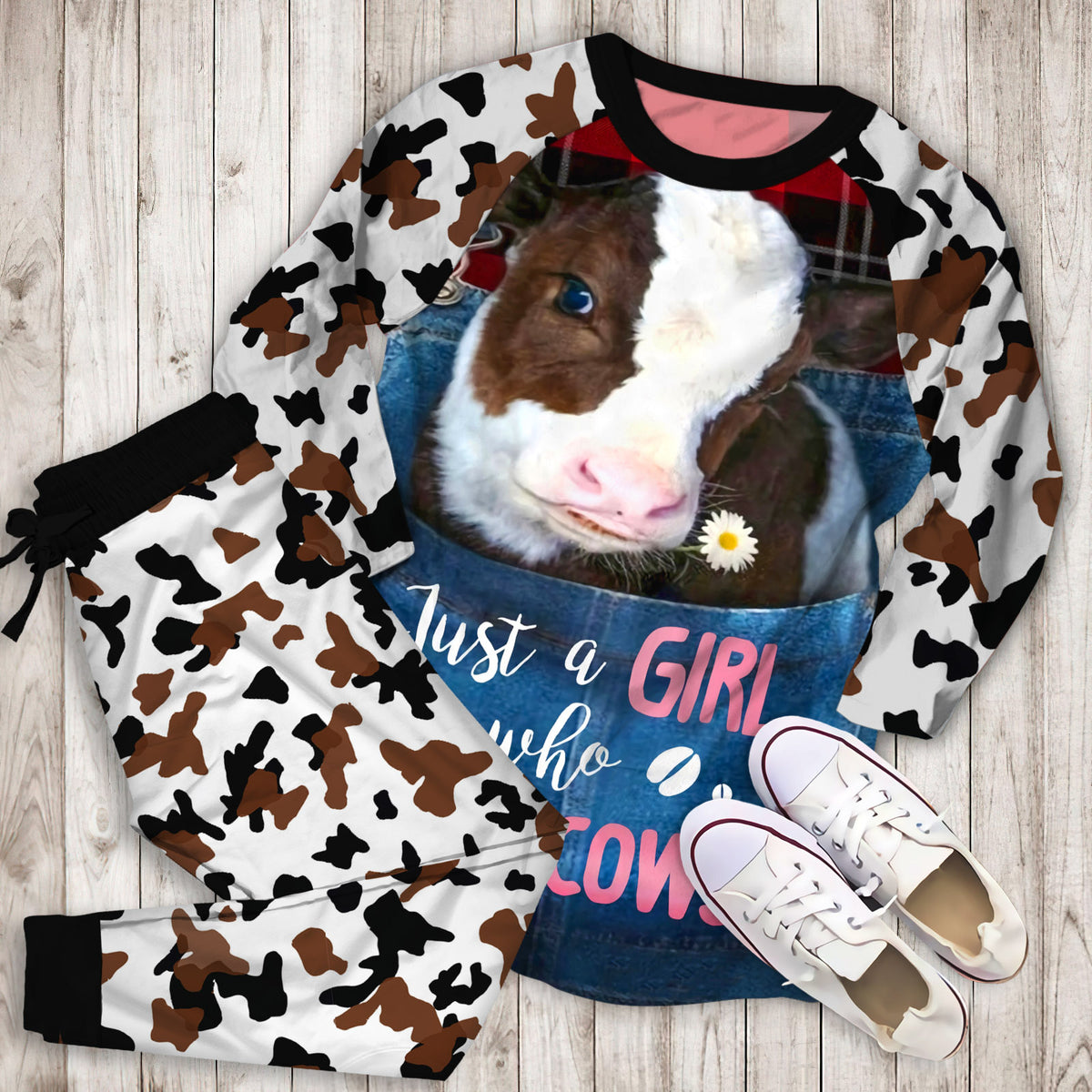 Cow Farmer Pajama Set |Sleepwear Pjs Sets | Raglan Shirt Pants Set