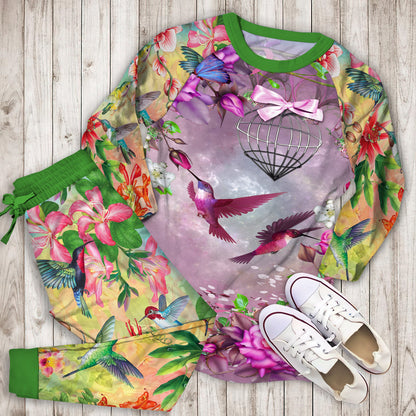 Hummingbird Pajama Set |Sleepwear Pjs Sets | Raglan Shirt Pants Set