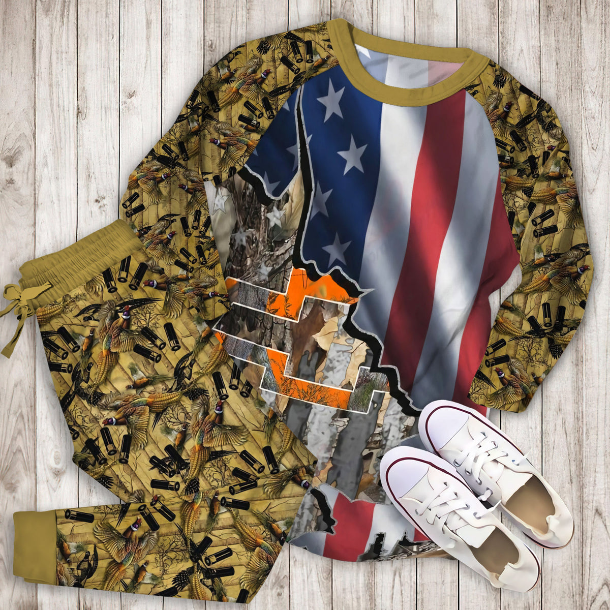 Chevy Hunting Camo Pajama Set |Sleepwear Pjs Sets | Raglan Shirt Pants Set