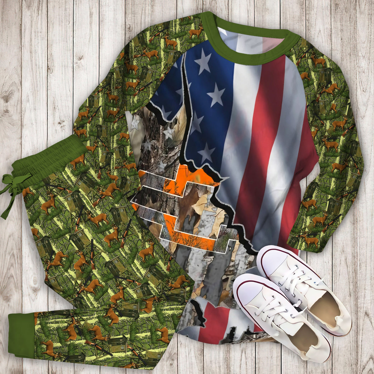 Chevy Hunting Camo Pajama Set |Sleepwear Pjs Sets | Raglan Shirt Pants Set