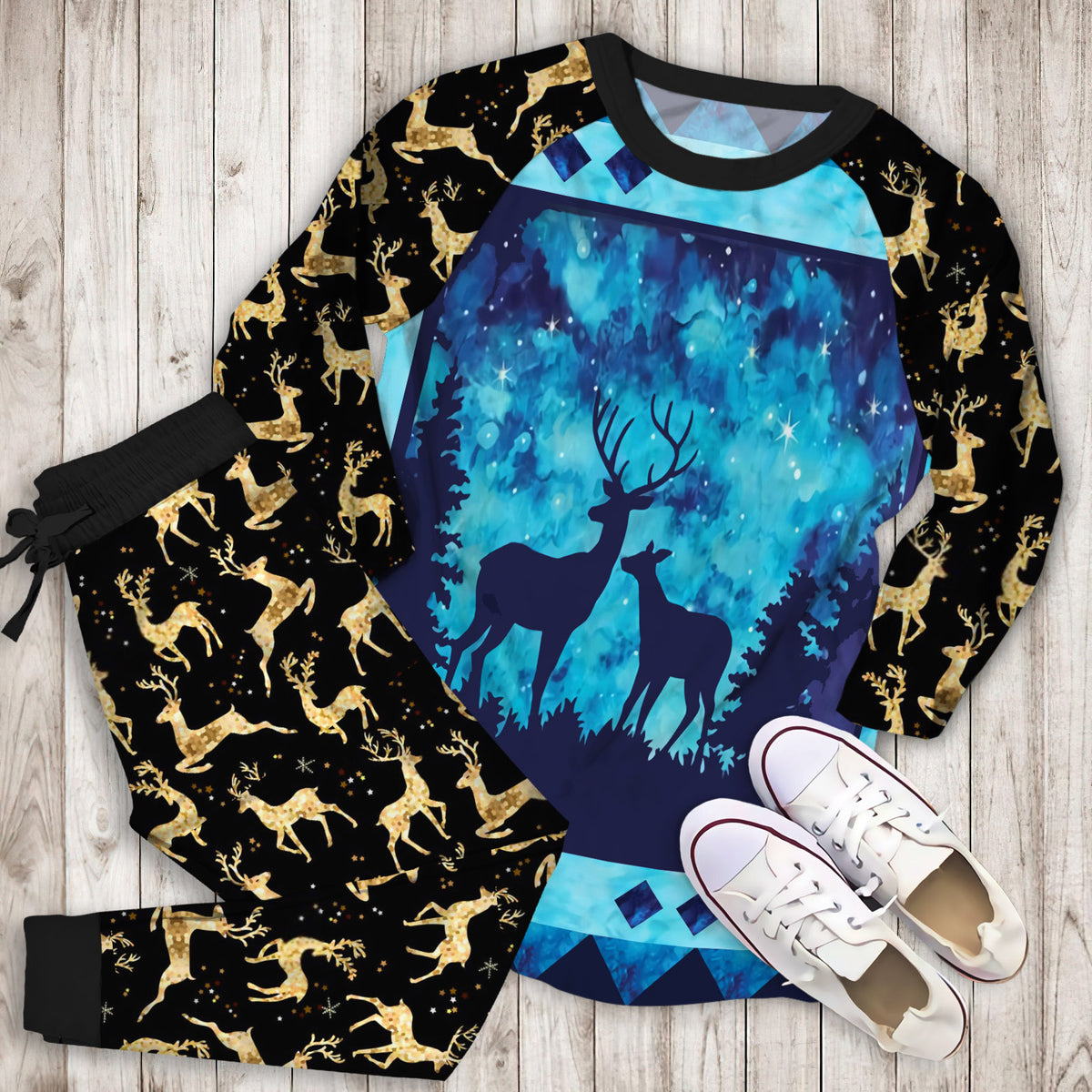 Twilight Deer Pajama Set | Pajamas | Cotton Sleepwear Sets | Soft Long Sleeve Pjs | Raglan Shirt and Pants Set