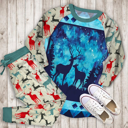 Twilight Deer Pajama Set | Pajamas | Cotton Sleepwear Sets | Soft Long Sleeve Pjs | Raglan Shirt and Pants Set