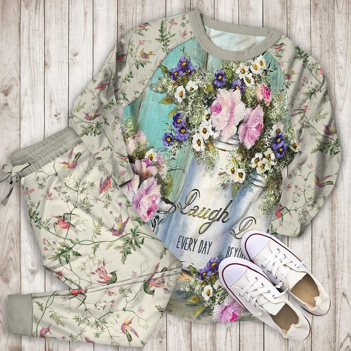 Humming Bird Pajama Set |Sleepwear Pjs Sets | Raglan Shirt Pants Set
