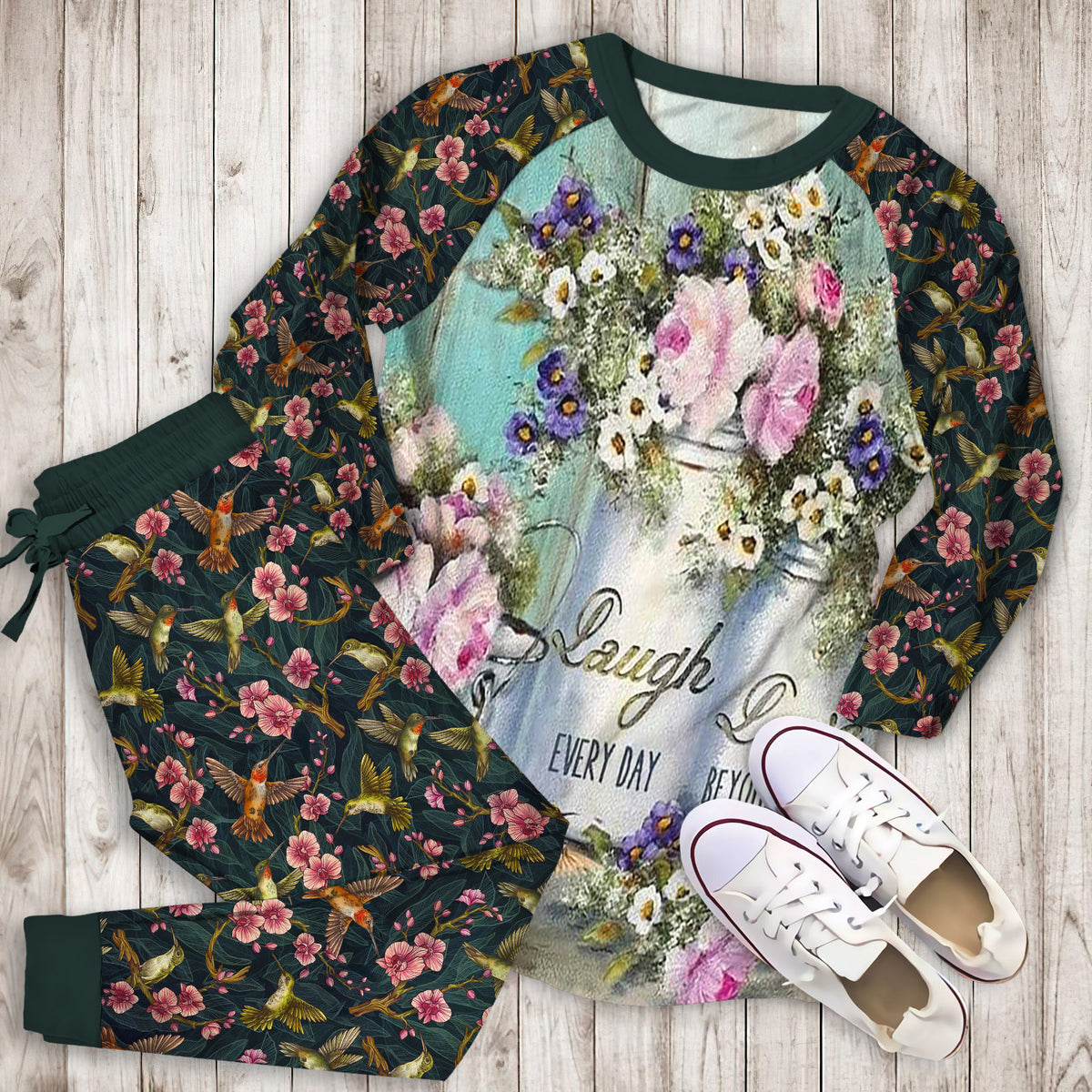 Humming Bird Pajama Set |Sleepwear Pjs Sets | Raglan Shirt Pants Set