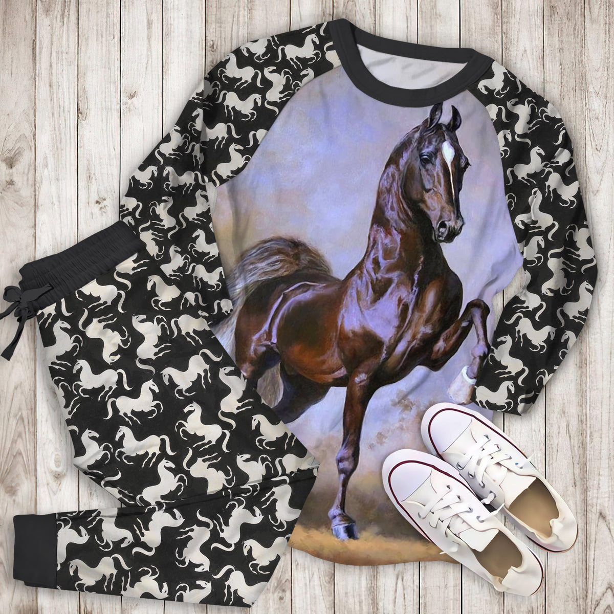 Horse Pajama Set |Sleepwear Pjs Sets | Raglan Shirt Pants Set