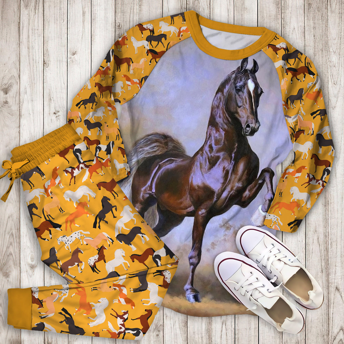 Horse Pajama Set |Sleepwear Pjs Sets | Raglan Shirt Pants Set