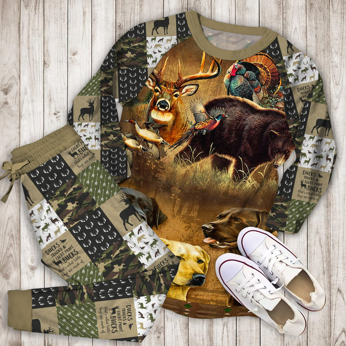 Hunting Pajama Set | Pajamas | Cotton Sleepwear Sets | Soft Long Sleeve Pjs | Raglan Shirt and Pants Set