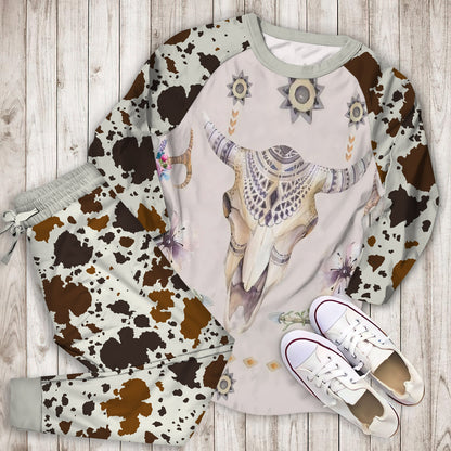 Cow Skulls Pajama Set | Pajamas | Cotton Sleepwear Sets | Soft Long Sleeve Pjs | Raglan Shirt and Pants Set