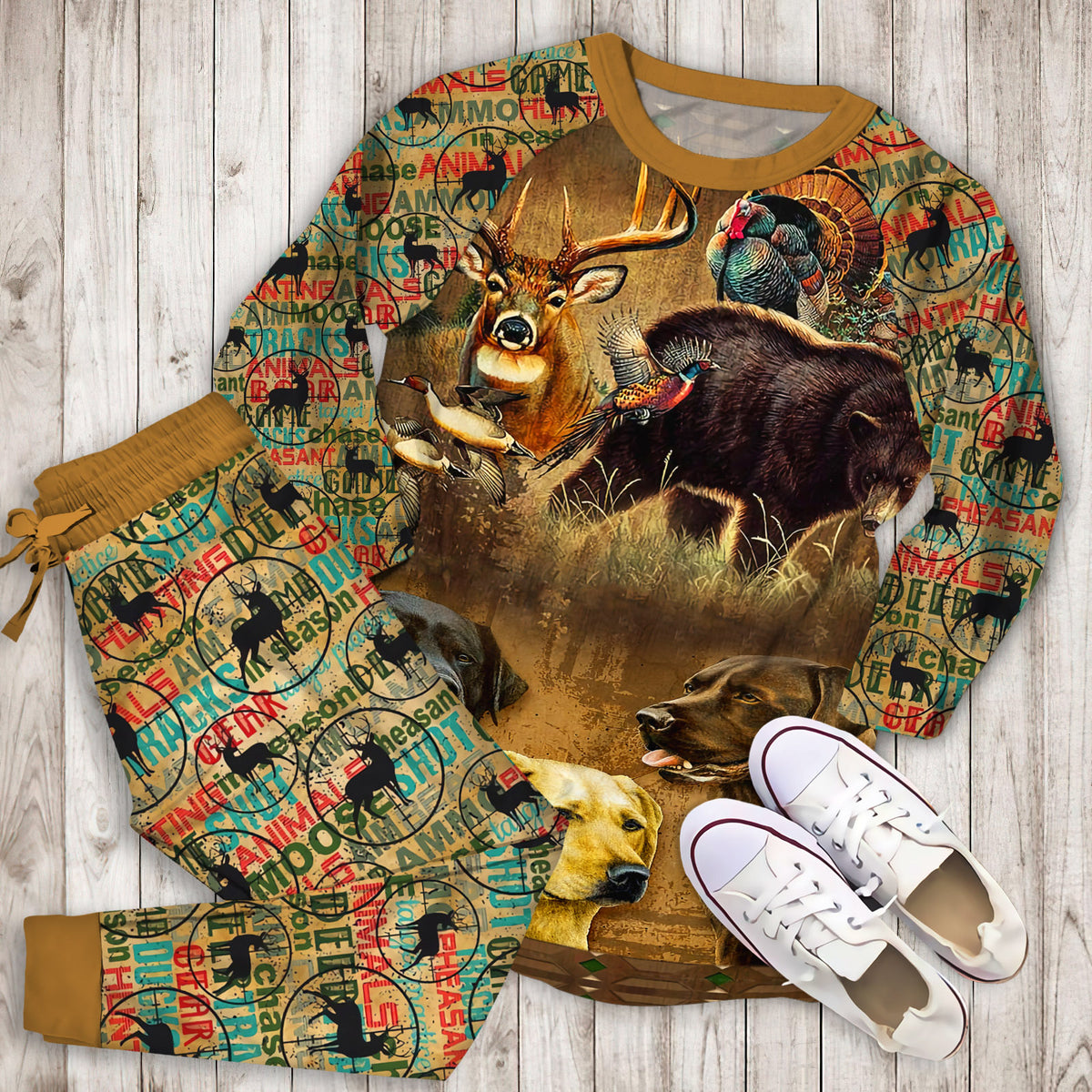 Hunting Pajama Set | Pajamas | Cotton Sleepwear Sets | Soft Long Sleeve Pjs | Raglan Shirt and Pants Set