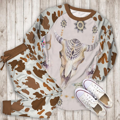 Cow Skulls Pajama Set | Pajamas | Cotton Sleepwear Sets | Soft Long Sleeve Pjs | Raglan Shirt and Pants Set