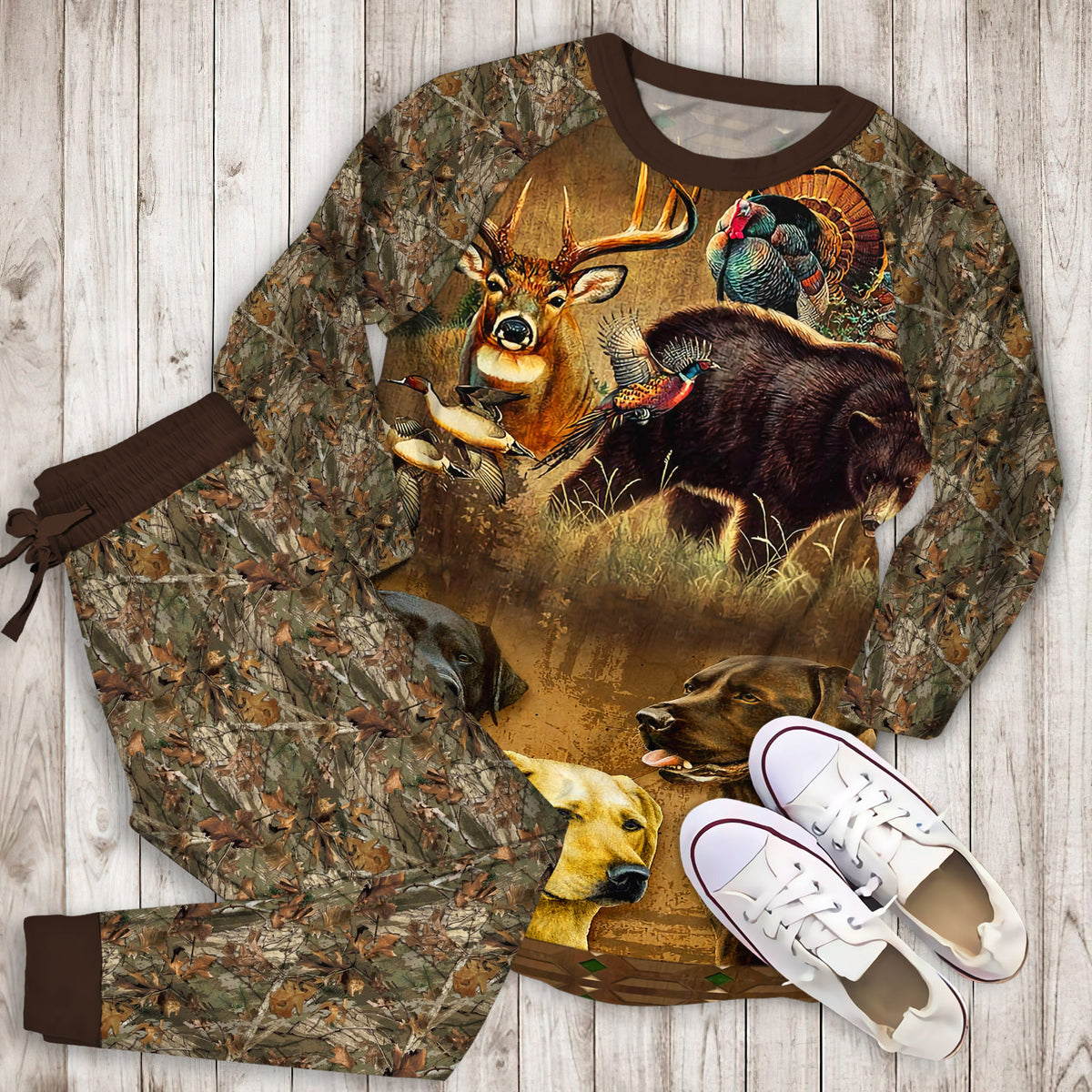 Hunting Pajama Set | Pajamas | Cotton Sleepwear Sets | Soft Long Sleeve Pjs | Raglan Shirt and Pants Set