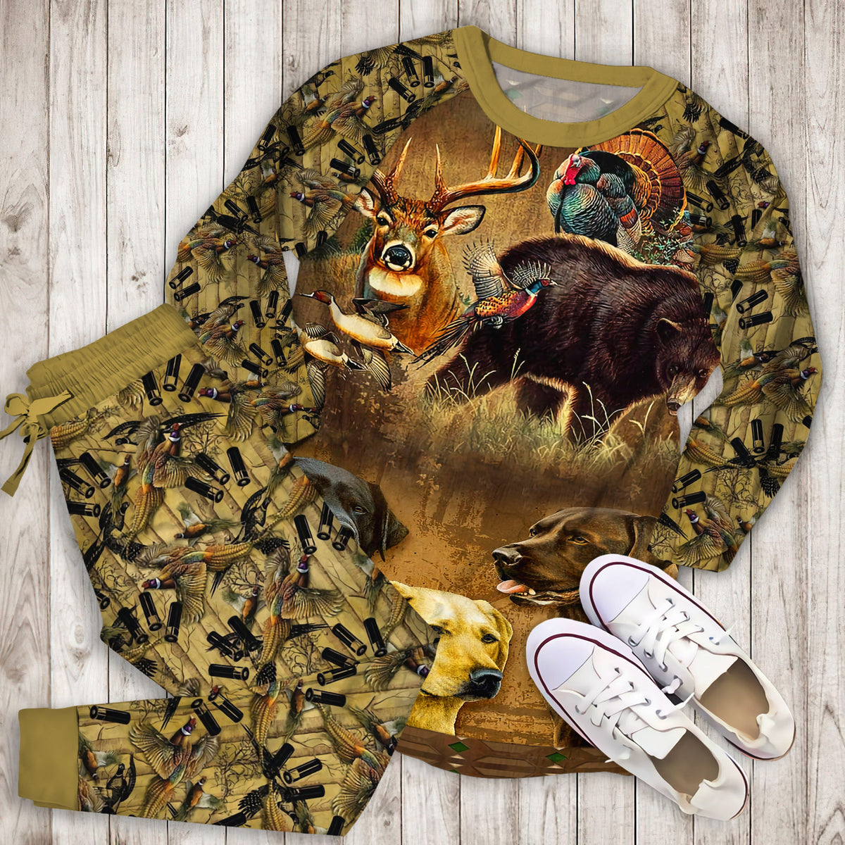Hunting Pajama Set | Pajamas | Cotton Sleepwear Sets | Soft Long Sleeve Pjs | Raglan Shirt and Pants Set