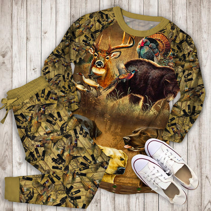 Hunting Pajama Set | Pajamas | Cotton Sleepwear Sets | Soft Long Sleeve Pjs | Raglan Shirt and Pants Set