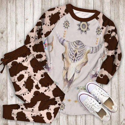 Cow Skulls Pajama Set | Pajamas | Cotton Sleepwear Sets | Soft Long Sleeve Pjs | Raglan Shirt and Pants Set