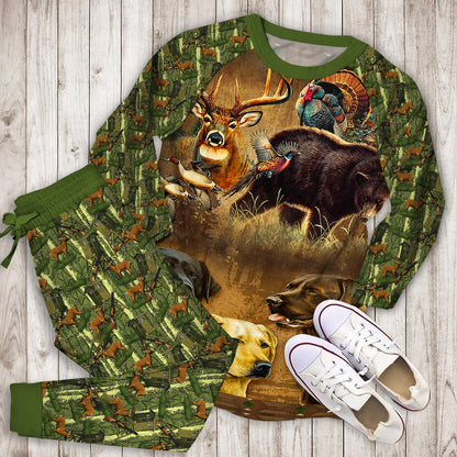 Hunting Pajama Set | Pajamas | Cotton Sleepwear Sets | Soft Long Sleeve Pjs | Raglan Shirt and Pants Set