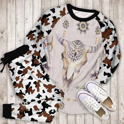 Cow Skulls Pajama Set | Pajamas | Cotton Sleepwear Sets | Soft Long Sleeve Pjs | Raglan Shirt and Pants Set