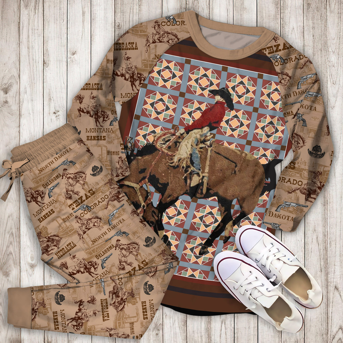 Cowboy Pajama Set |Sleepwear Pjs Sets | Raglan Shirt Pants Set