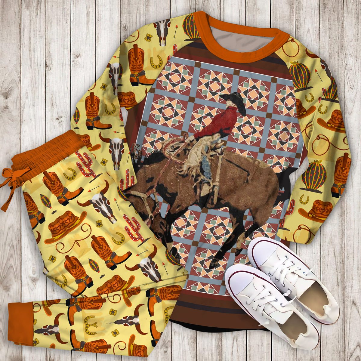Cowboy Pajama Set |Sleepwear Pjs Sets | Raglan Shirt Pants Set