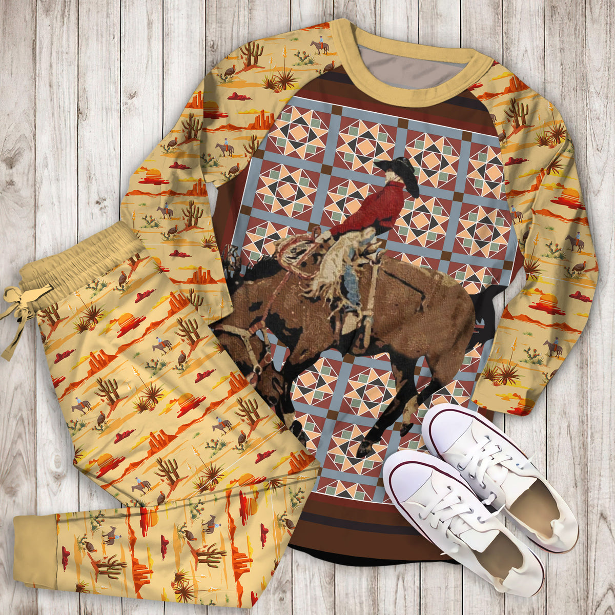 Cowboy Pajama Set |Sleepwear Pjs Sets | Raglan Shirt Pants Set
