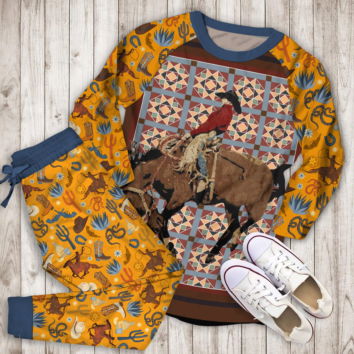 Cowboy Pajama Set |Sleepwear Pjs Sets | Raglan Shirt Pants Set