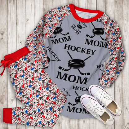 Hockey Mom Pajama Set |Sleepwear Pjs Sets | Raglan Shirt Pants Set