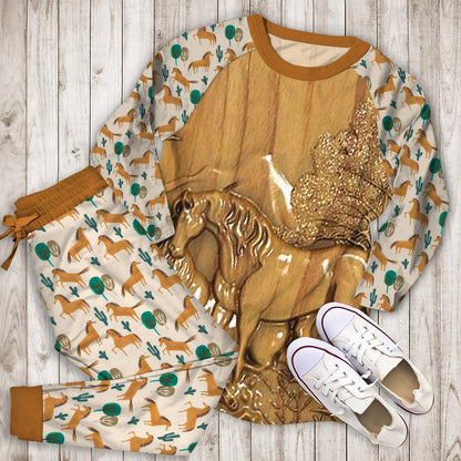 Horse Pajama Set | Pajamas | Cotton Sleepwear Sets | Soft Long Sleeve Pjs | Raglan Shirt and Pants Set