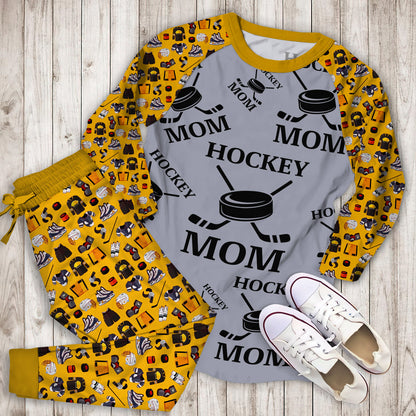 Hockey Mom Pajama Set |Sleepwear Pjs Sets | Raglan Shirt Pants Set