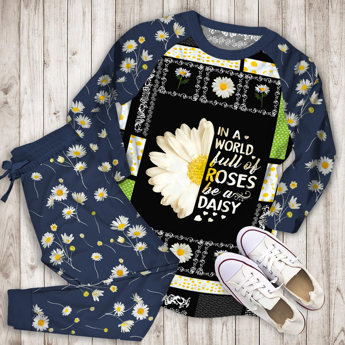 Be Daisy Pajama Set |Sleepwear Pjs Sets | Raglan Shirt Pants Set
